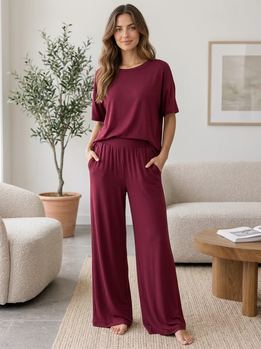 Weekend Loungewear Women's Wide Leg Pajama Set