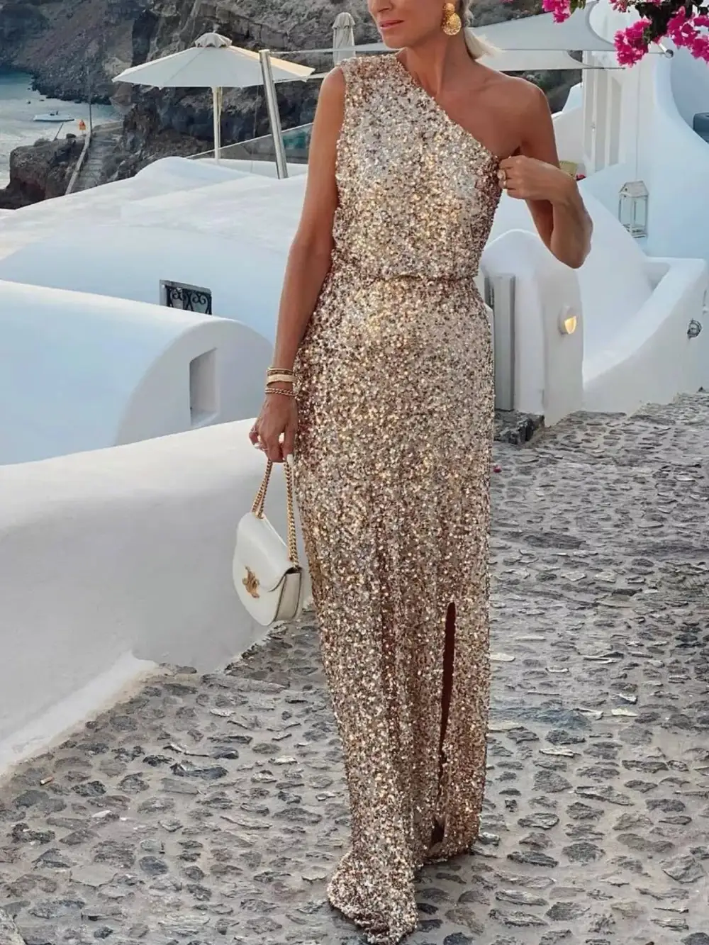 Side Slit Sequined Maxi Dress