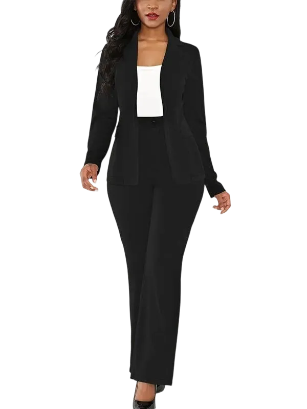 Women's Basic Plain Button Lapel Neck Blazer & Suit Pants