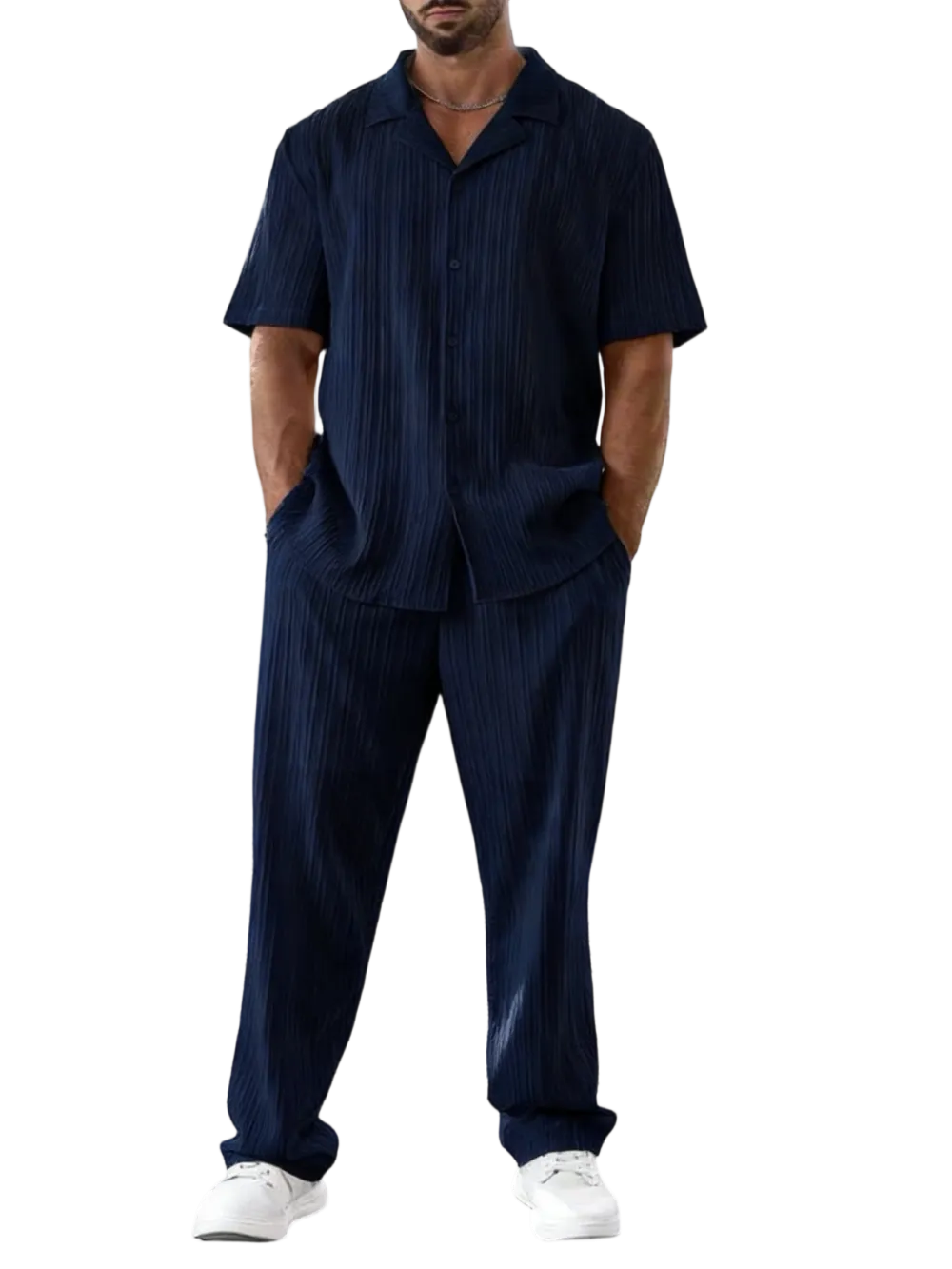Men's Two-piece Suit Shirt and Elastic Waist Pants Set