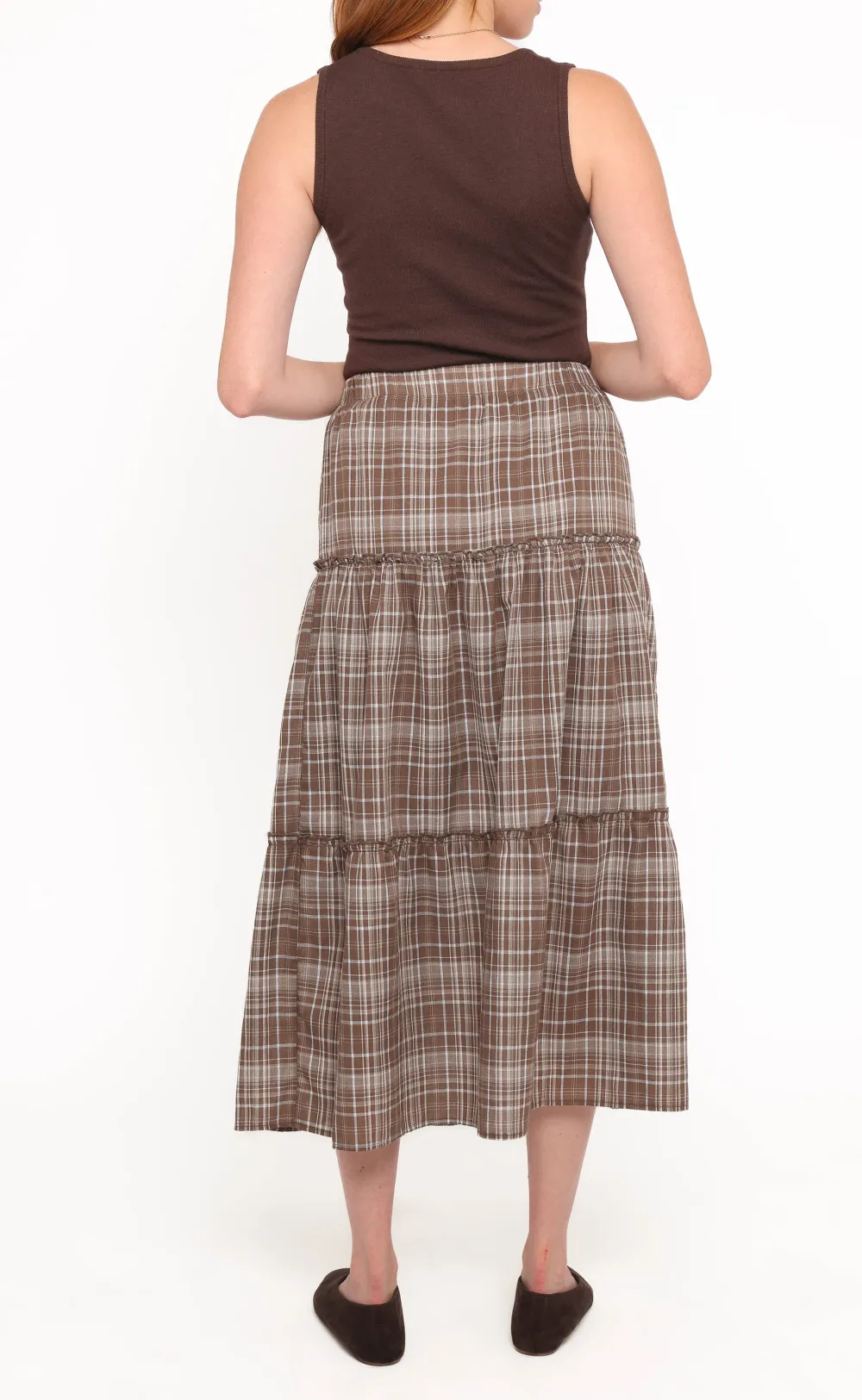 Plaid High Rise Tiered Skirt