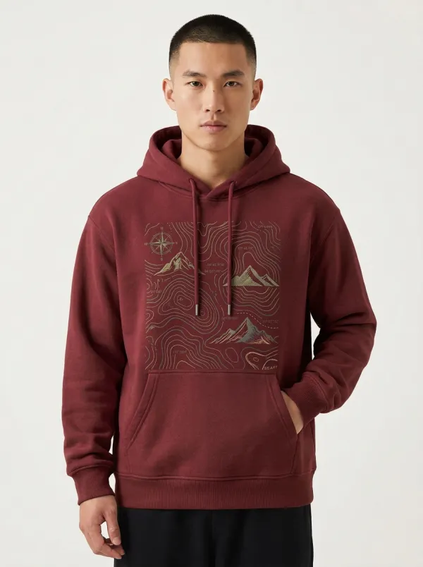 Men's Hiking Outdoor Explorer Topographic Mountain Graphic Hoodie