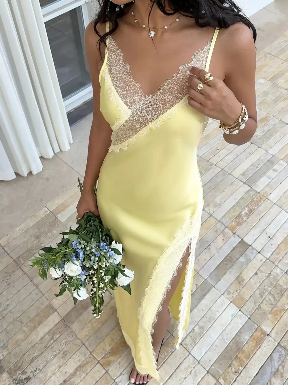 Lace Slit Midi Dress