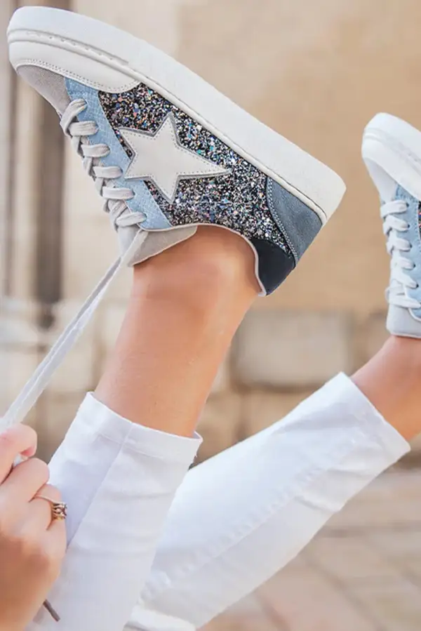 Sequin Star Patch Lace-Up Sneakers