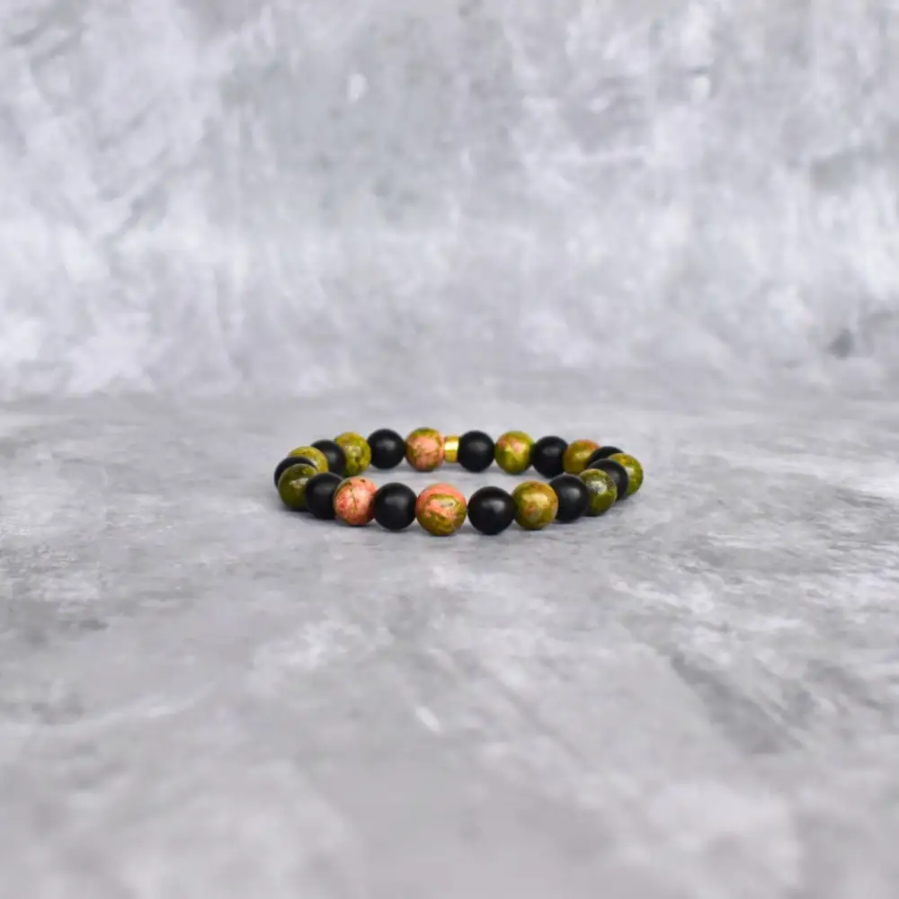 Onyx Unakite Jasper Bead Bracelet