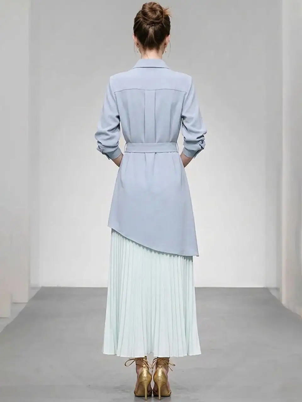 Embroidered Pleated Shirt Maxi Dress