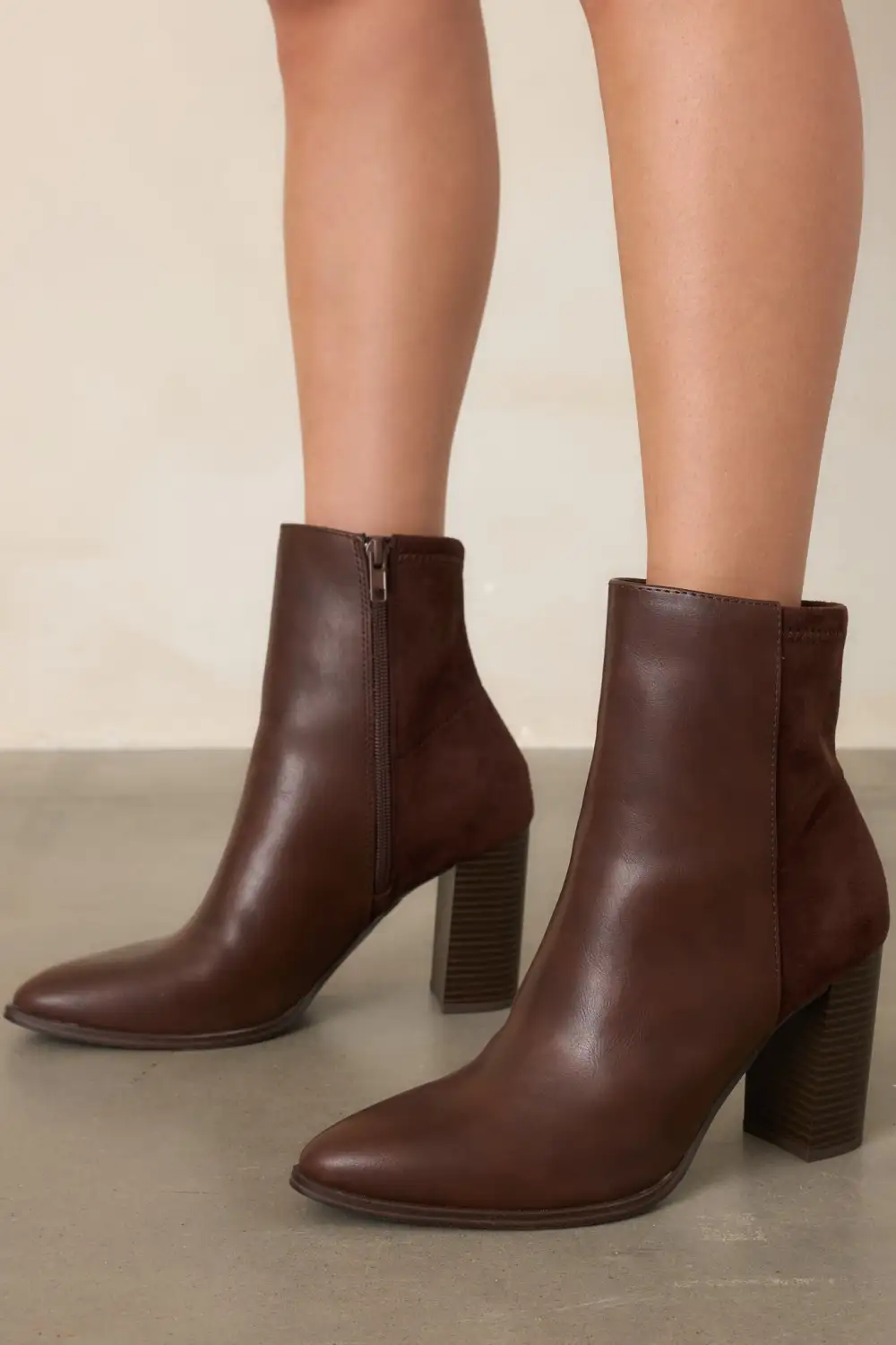 Refined Faux Suede Pointed Toe Block Heel Ankle Boots