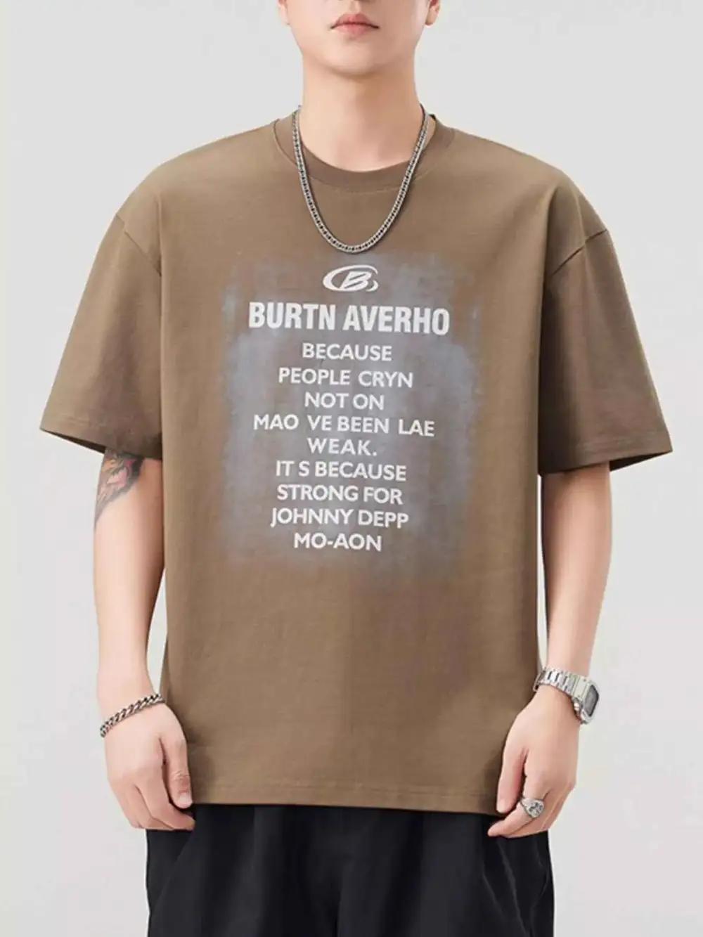 Letter Round Neck Short Sleeve T-Shirt