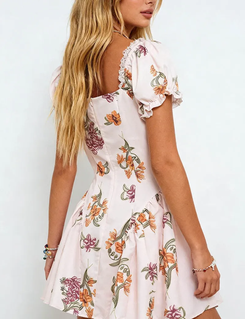 Romantic Square Neck Puff Sleeves Mini Dress