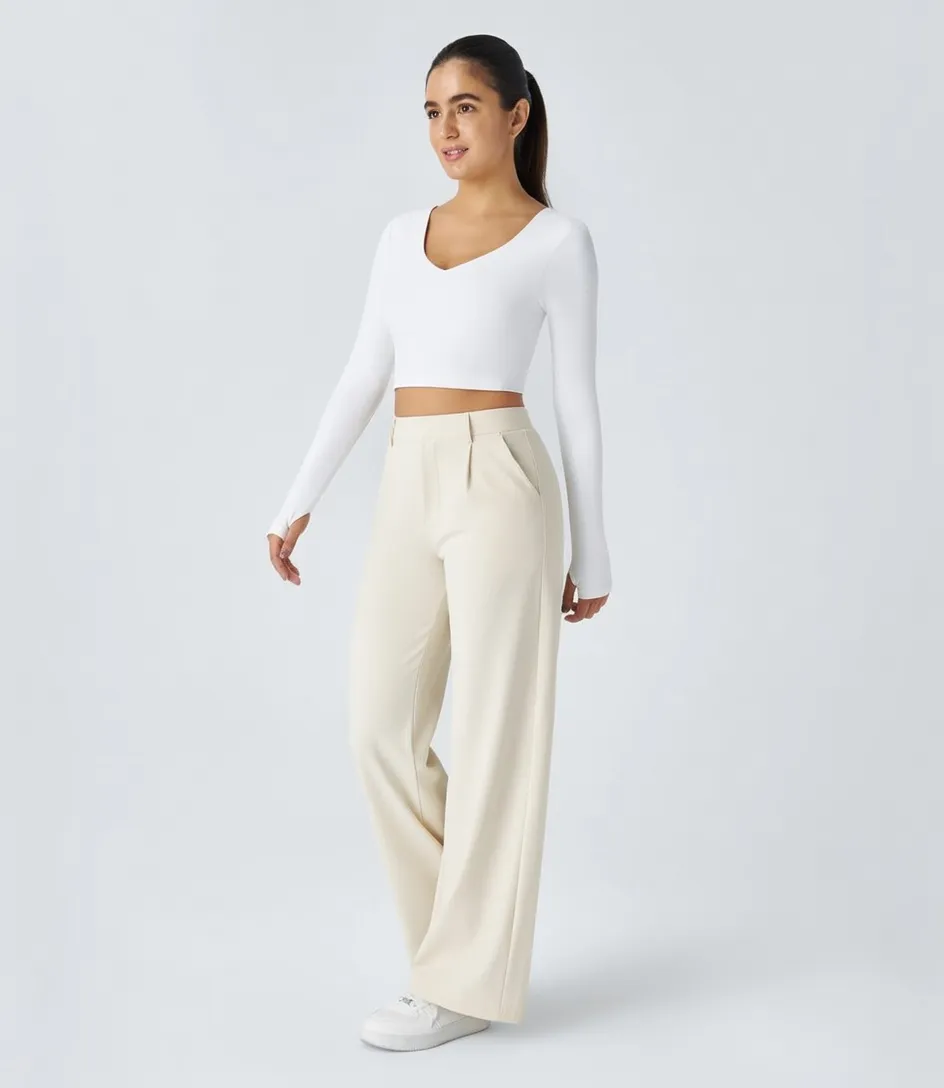 High-waist Pocket Straight-leg Work Pants