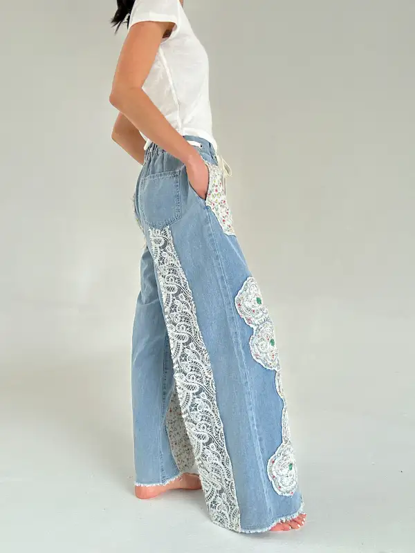 Patched Denim Utility Pants