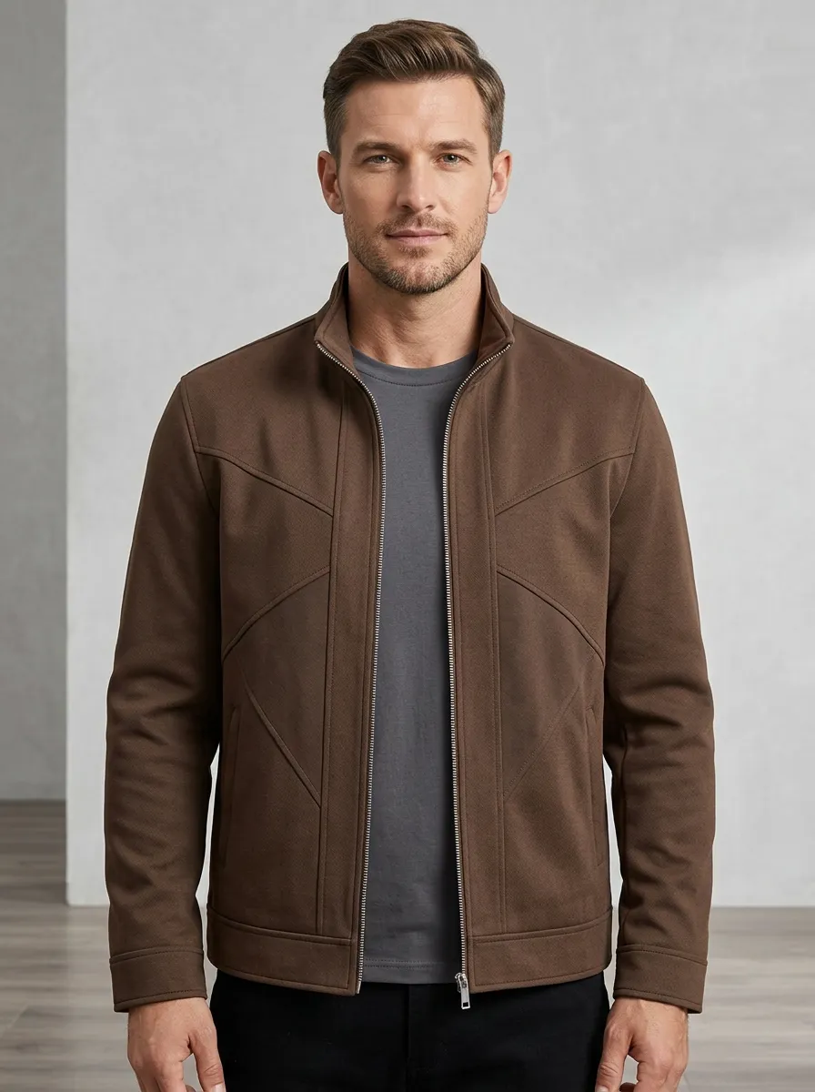 Geometric Panel Stitched Zip Jacket