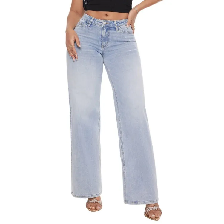 🔥Hot Sale🎁🎉Wide Leg Jeans for Women Stretchy Mid Low Rise Butts Lifting Baggy Jeans Trendy Loose Fit Cute Mom Jeans