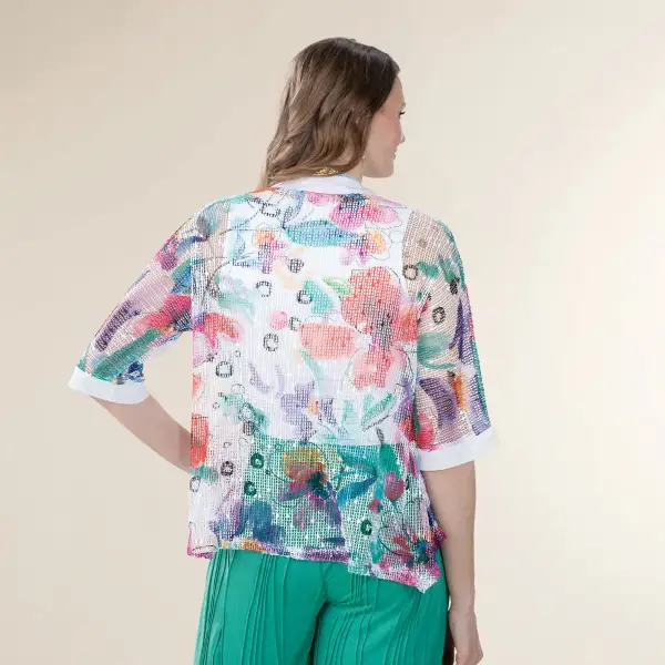 Boucle Floral Mesh Two-button Cardigan