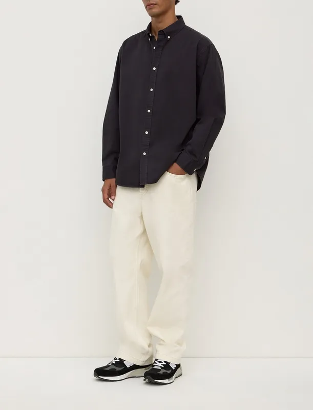 Washed Black Cotton Twill Button-Up Shirt