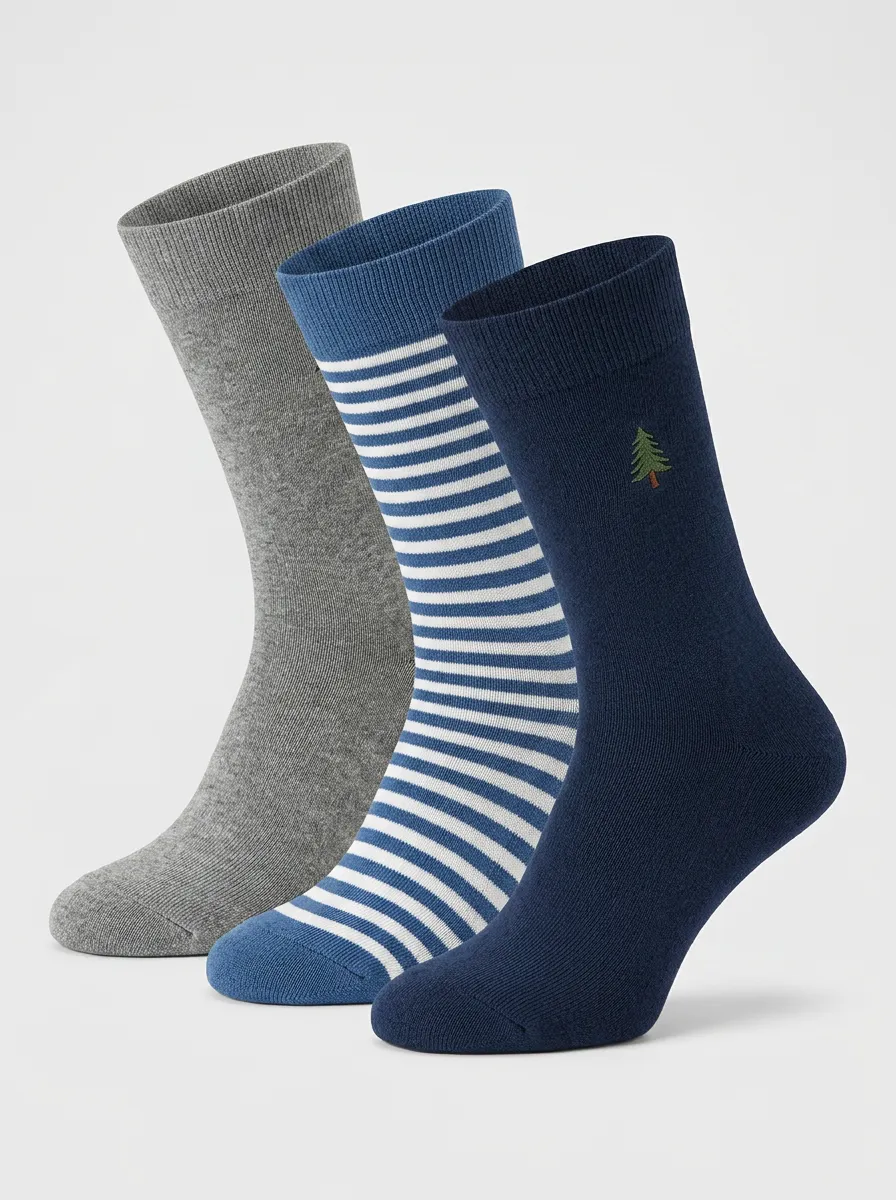 Striped Forest Men's Three-Pair Crew Socks