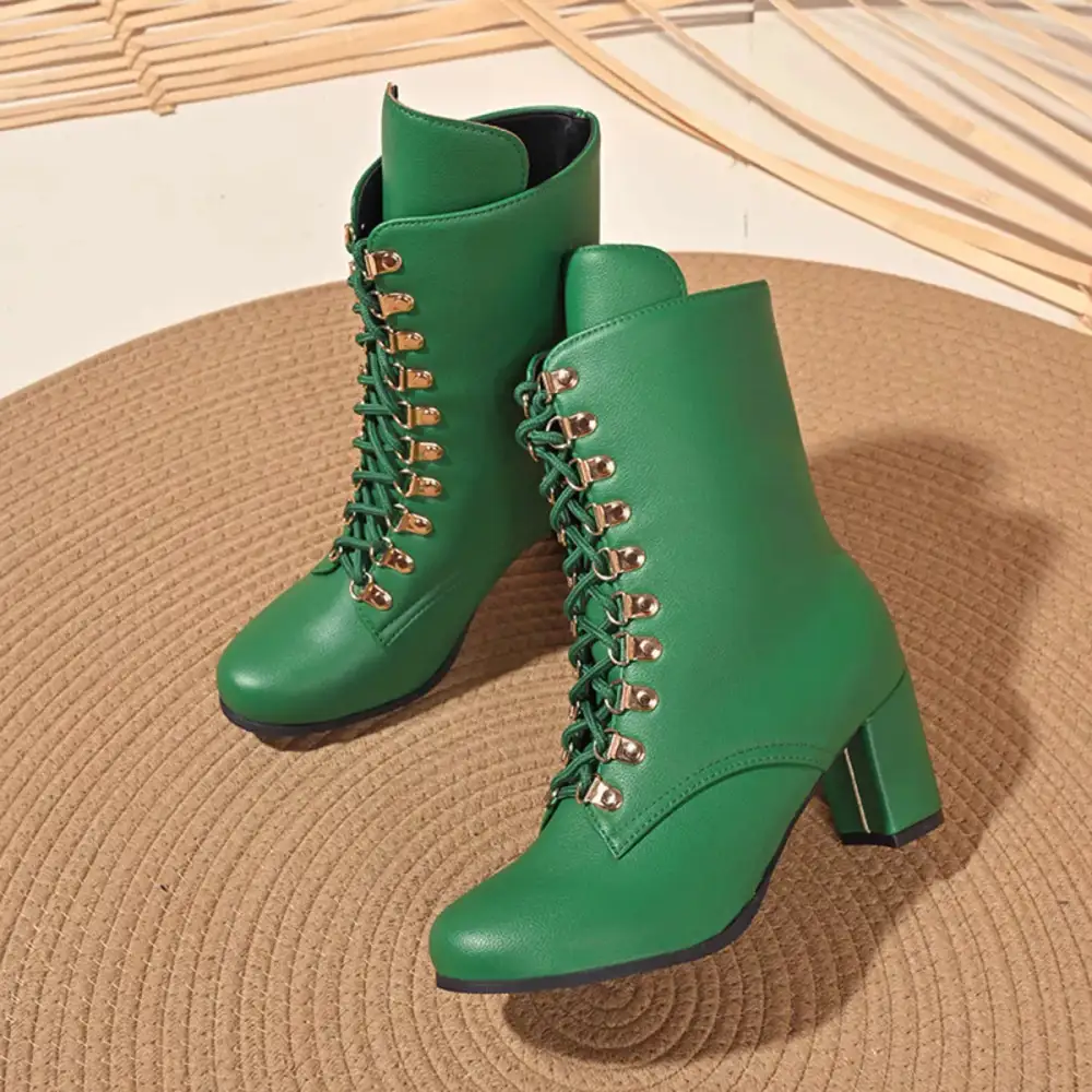 Lace Up Boots with Block Heel