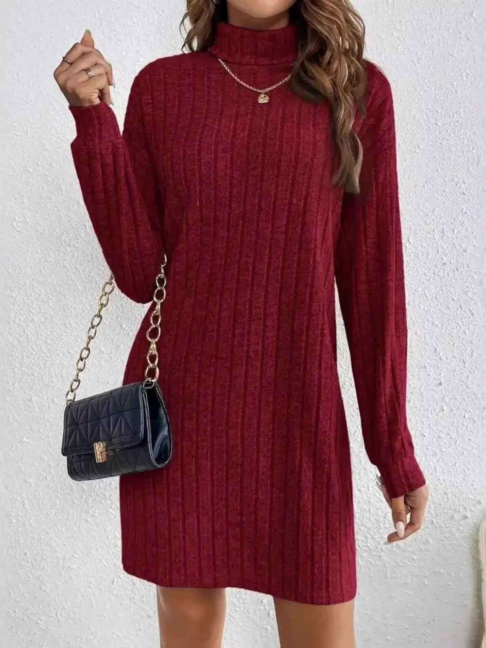 Layered Detail Ribbed Knit Mini Dress