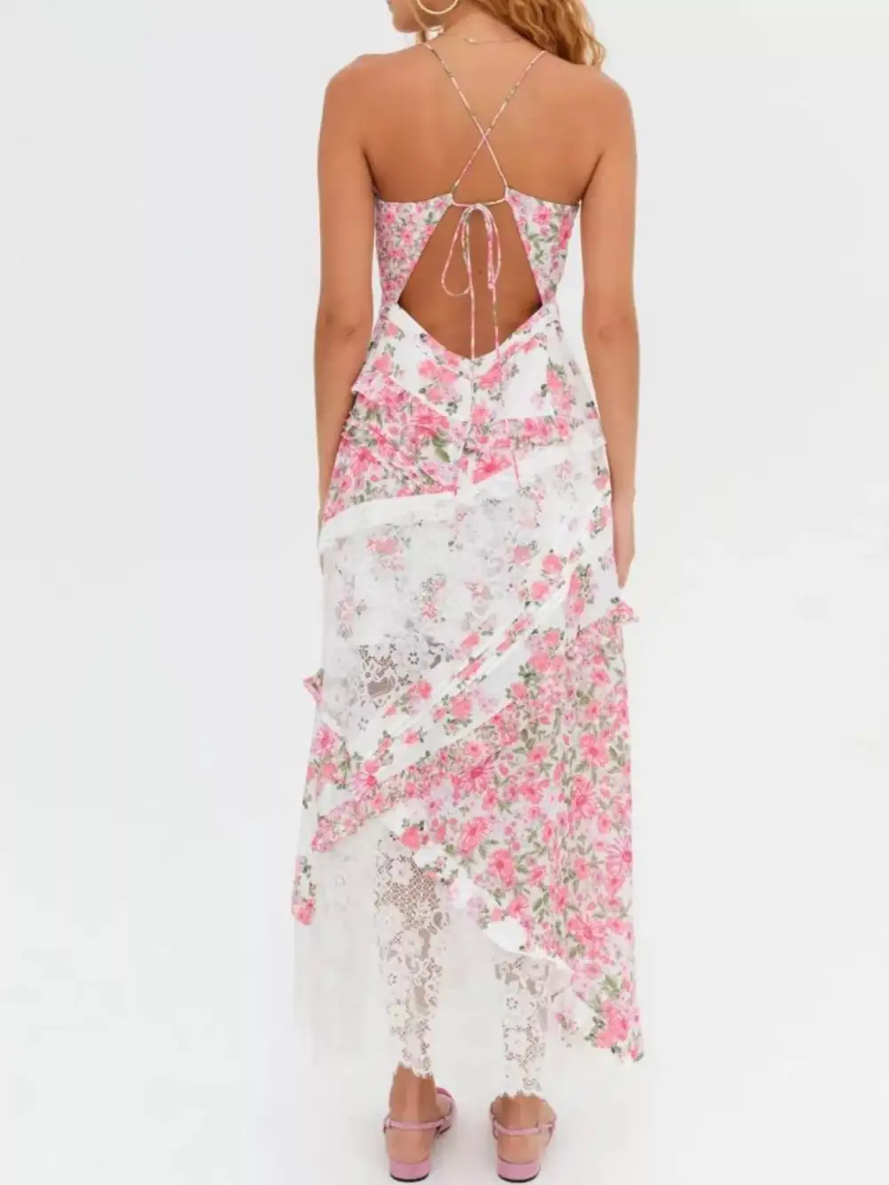 Floral Printed Lace Maxi Dress