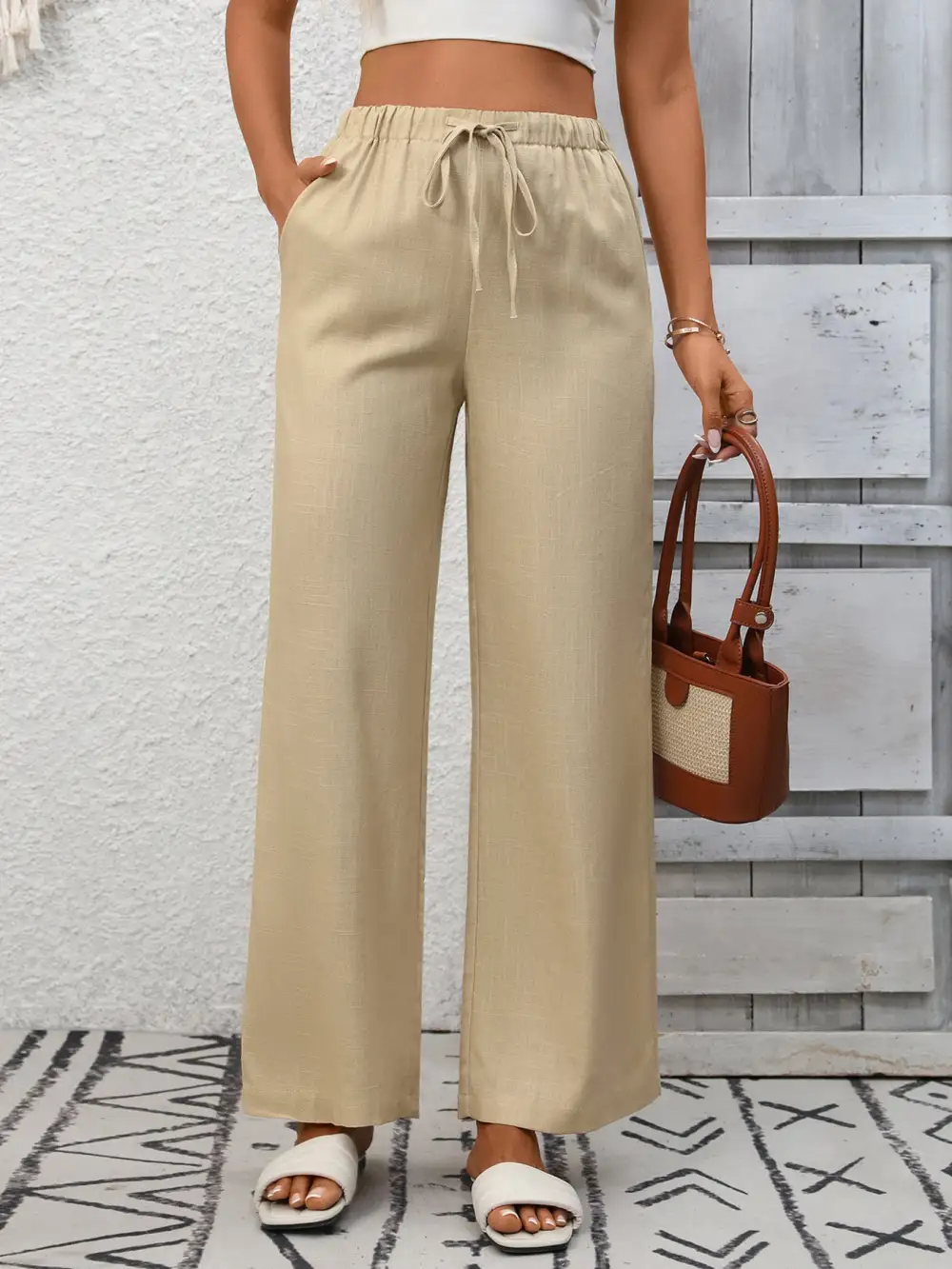 Wide Leg High Waist Drawstring Pocketed Pants