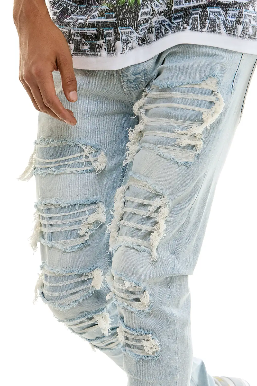 Men's Streetwear Skinny Distressed Raw Hem Jeans