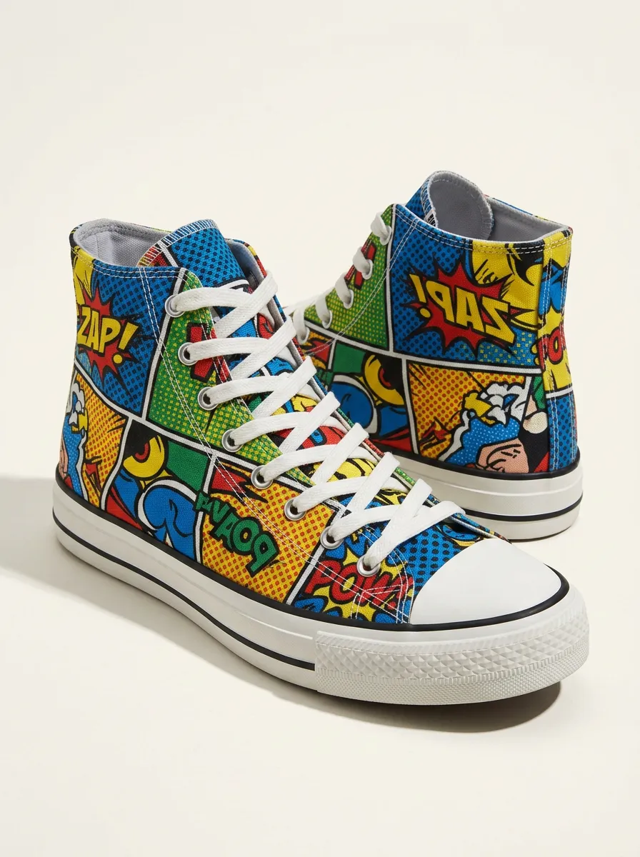 Men's Comic Book Pop Art Zap Printed Canvas Shoes