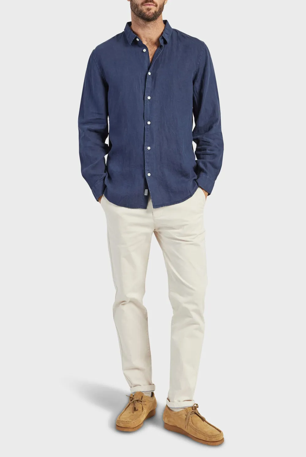 Cotton Blend Slim Leg Trousers