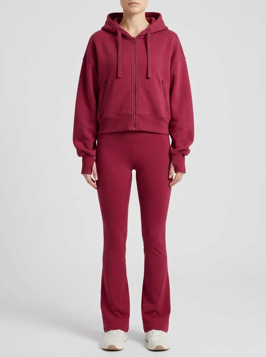 Women's Sport-Inspired Hoodie and Flared Yoga Pants Two-Piece Look