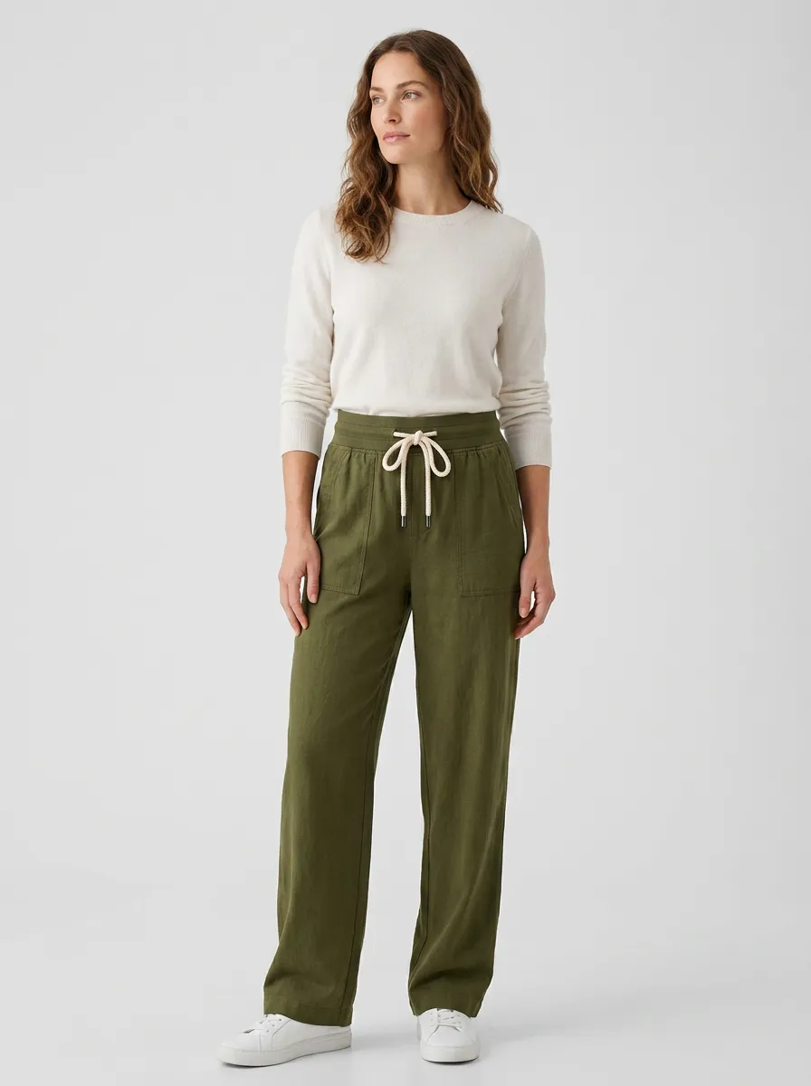 Women's Classic Relaxed Casual Adjustable Drawstring Waist Pants