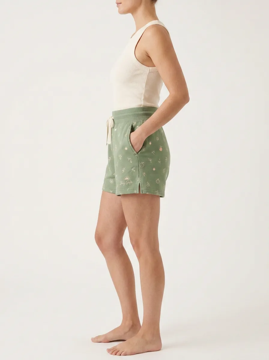 Women's Botanical Fruit Drawstring Elastic-Waist Printed Sweat Shorts