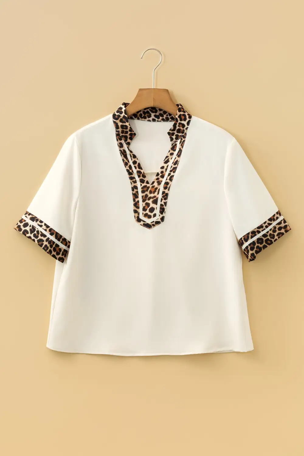 Leopard Print Patchwork Short Sleeve Blouse