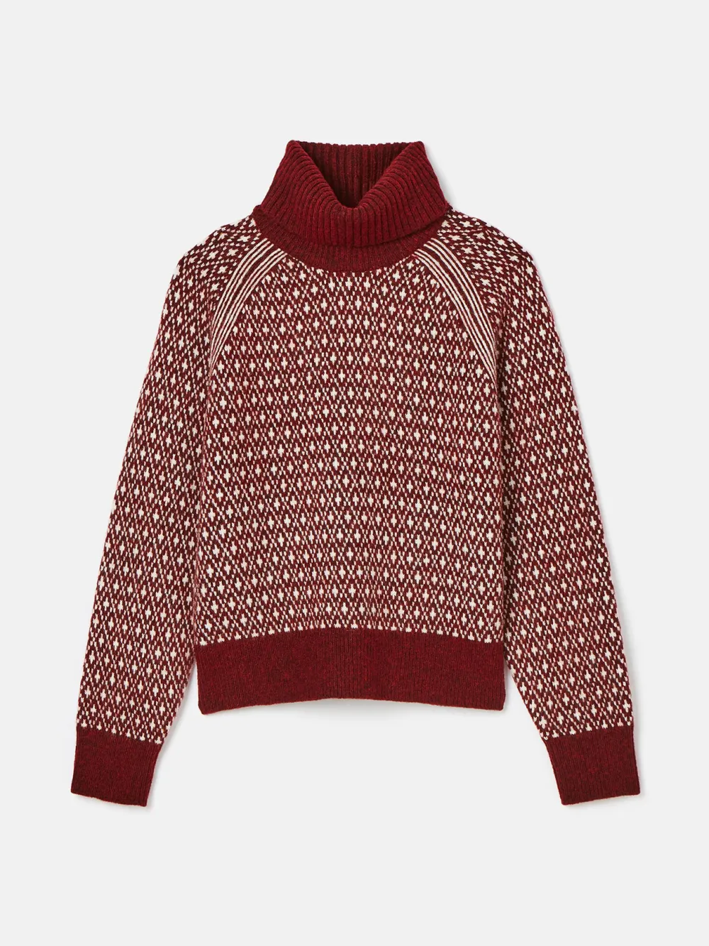 Cream/Red Patterned Jumper with Detachable Roll Neck