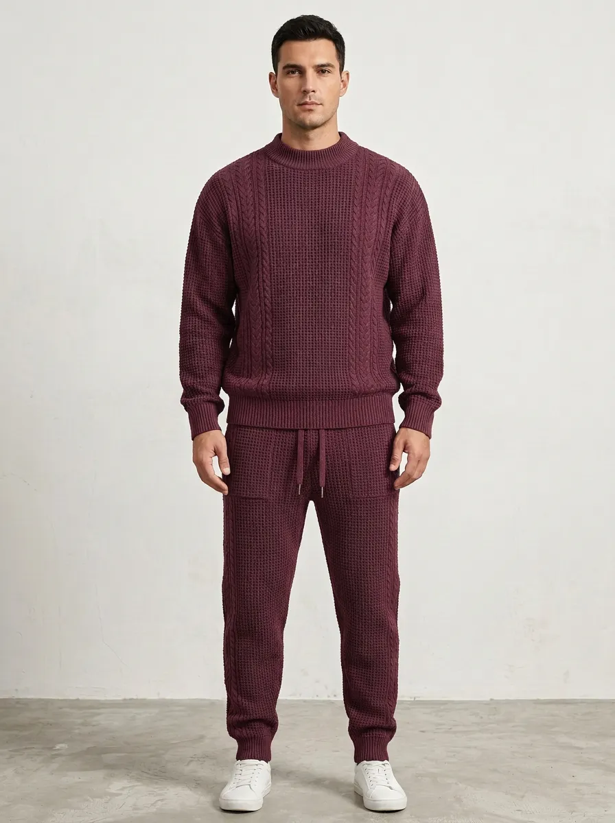 Refined Cable-Knit Men's Knit Sweater Tracksuit Set