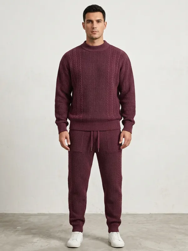 Refined Cable-Knit Men's Knit Sweater Tracksuit Set
