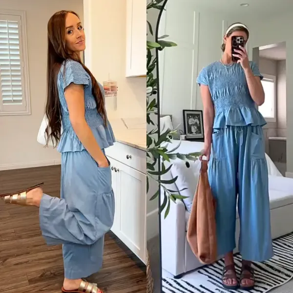 Women's two-piece set: pleated top and wide-leg pants