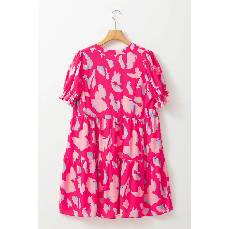 Ruffled Printed Short Sleeve Mini Dress