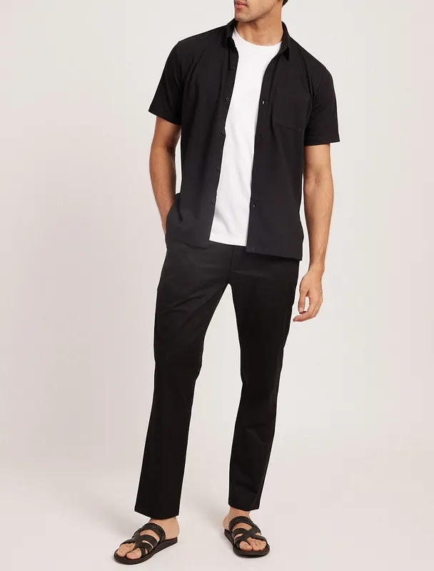 Black Short Sleeve Linen Shirt