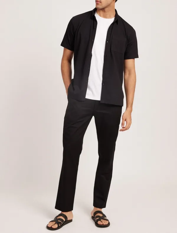 Black Short Sleeve Linen Shirt