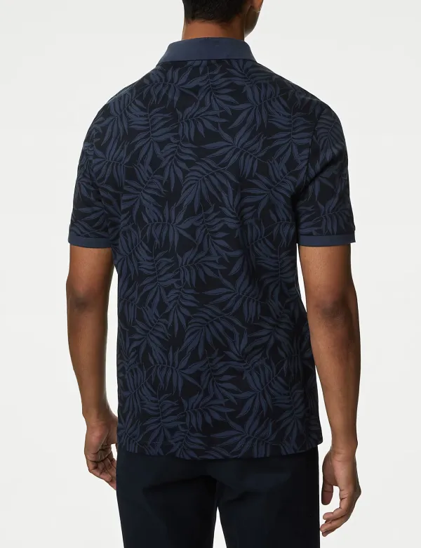Dark Leaf Print Polo Shirt