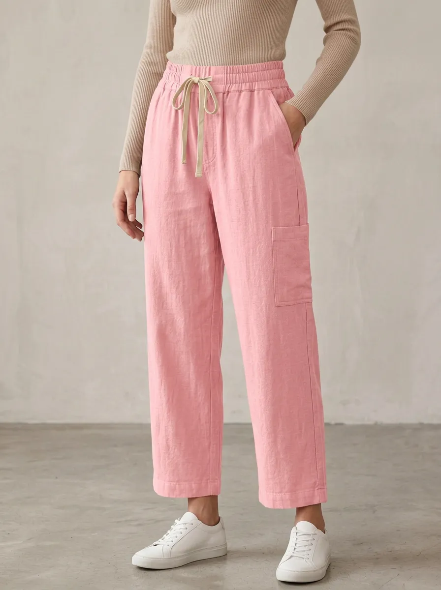 Women's Textured Casual Adjustable Drawstring Waist Pants