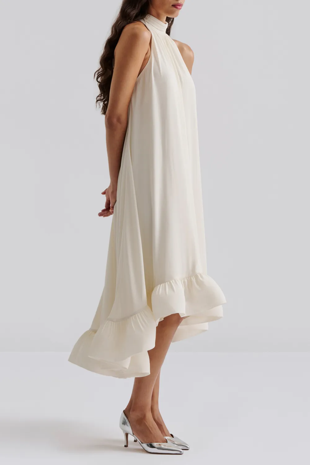 Halter Neck Asymmetric Hem Maxi Dress