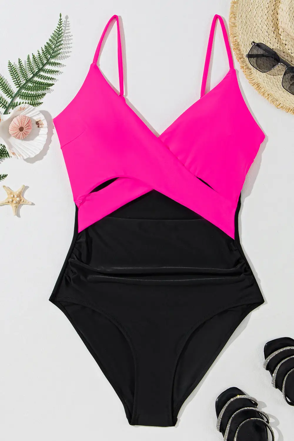 Crossover Blocked Pattern Panel Detail One Swimsuit