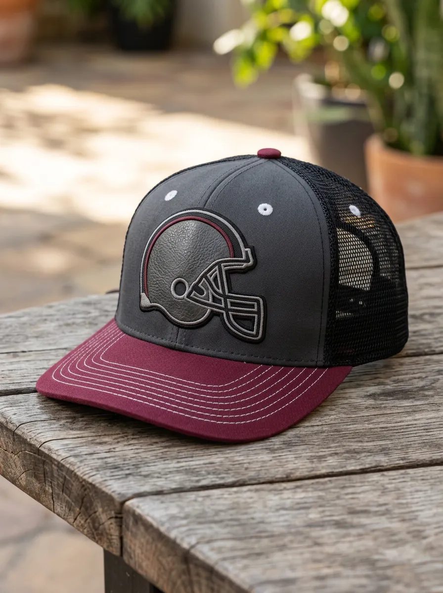 Men's Football Fan Helmet Graphic Embroidered Mesh Trucker Cap
