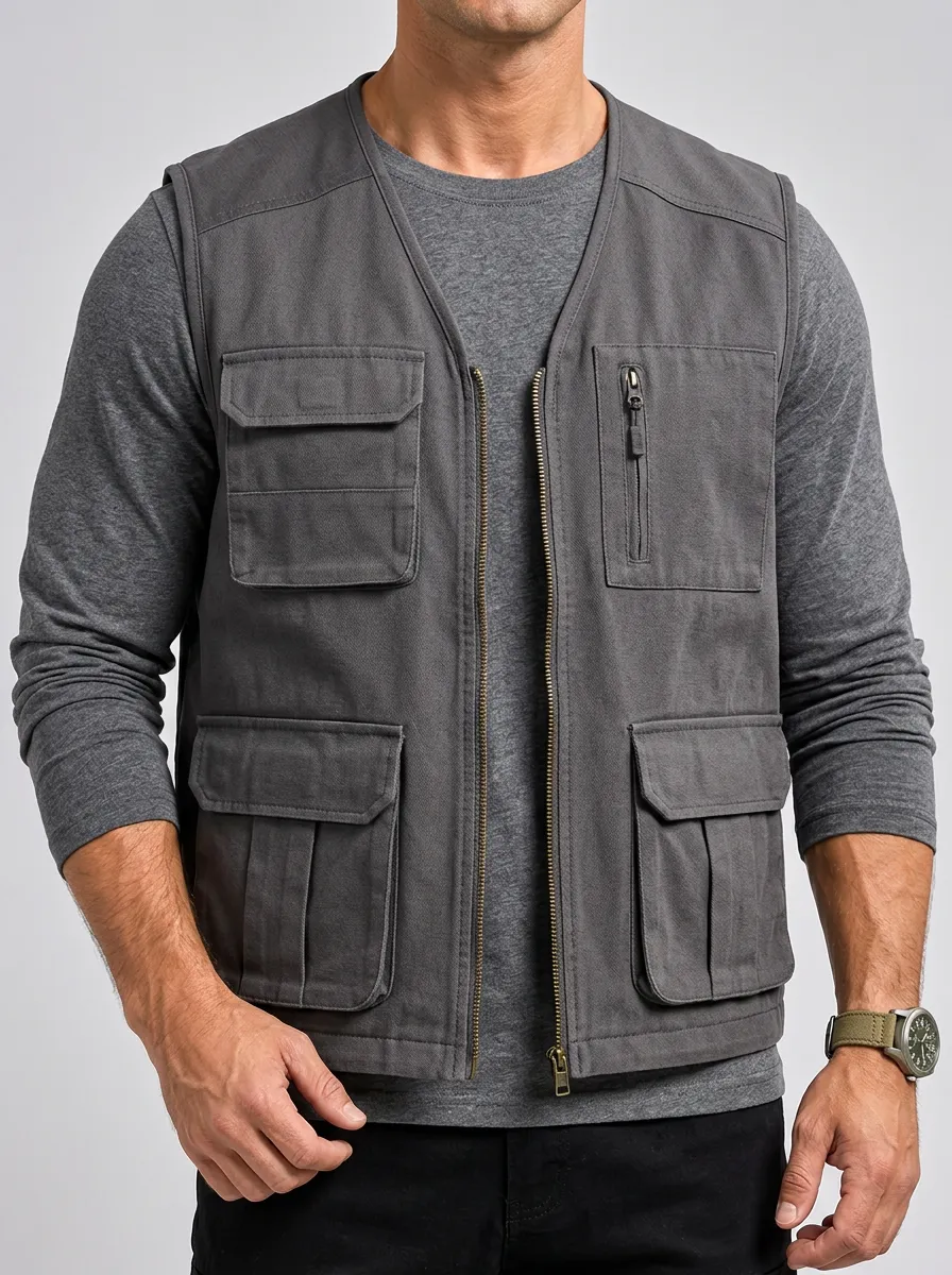 Zip-Front Cargo-Style Sleeveless Men's Jacket