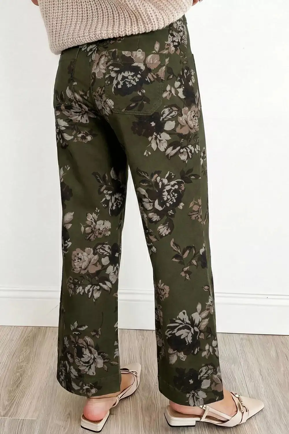 High Rise Floral Print Wide Leg Jeans