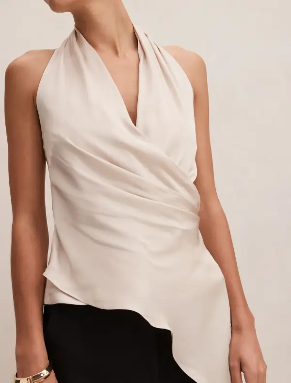 White Sleeveless Drape Front Wrap Blouse