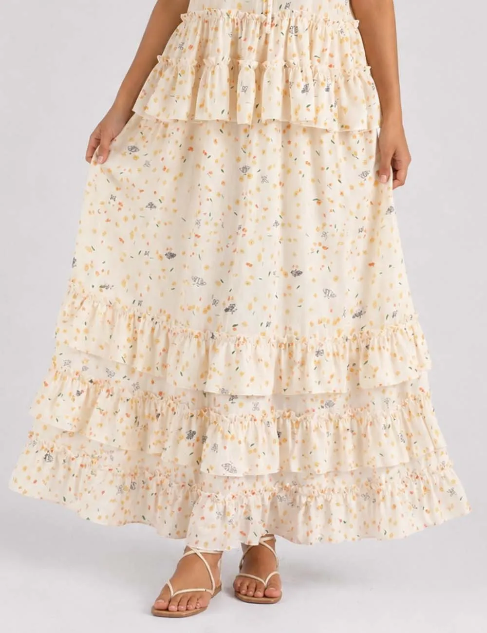 Tiered Ruffle Smocked Waist Maxi Skirt