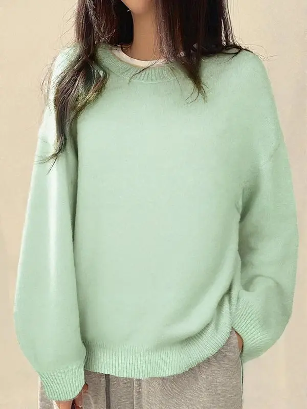 Women's Drop Shoulder Split Hem Sweater, Casual Long Sleeve Round Neck Jumper, Women'S Knitwear Top For Fall & Winter, Sweaters For Women
