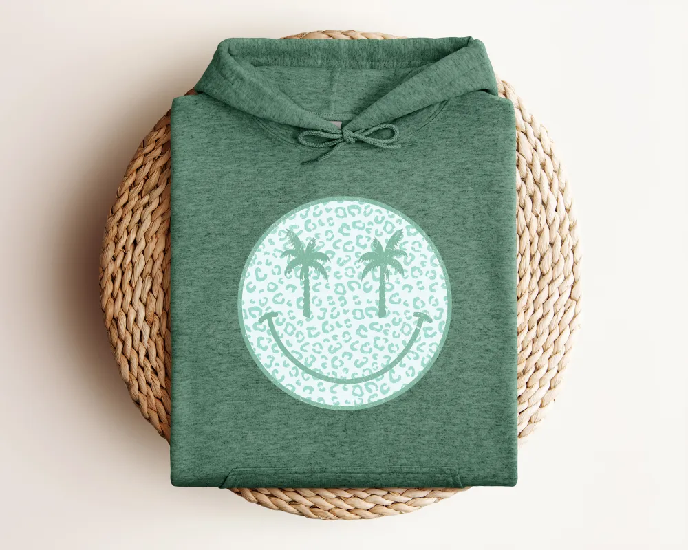 Palm Tree Smiley Graphic Pullover Hoodie
