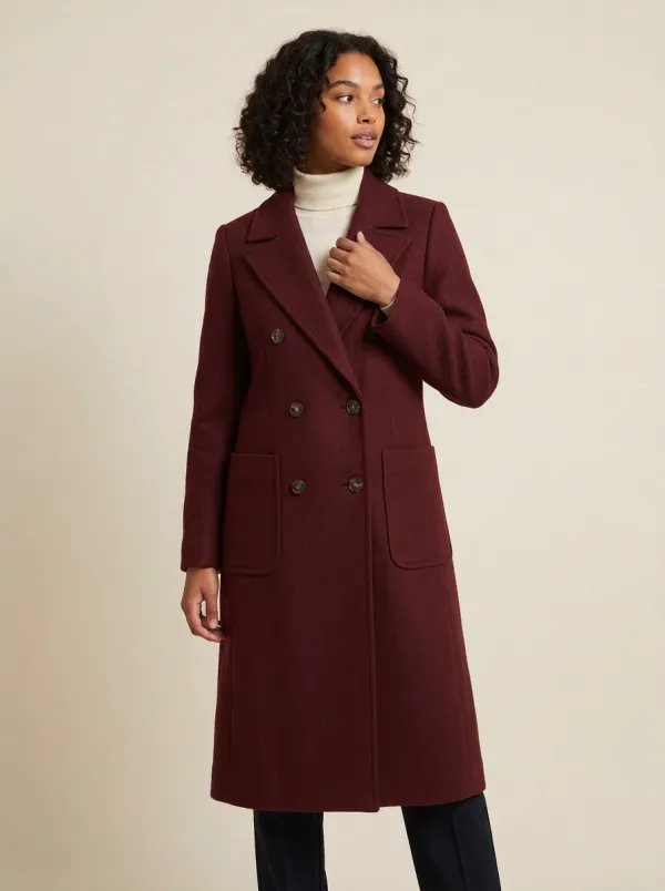 Women's Classic Grey Double-Breasted Wool Blend Long Coat